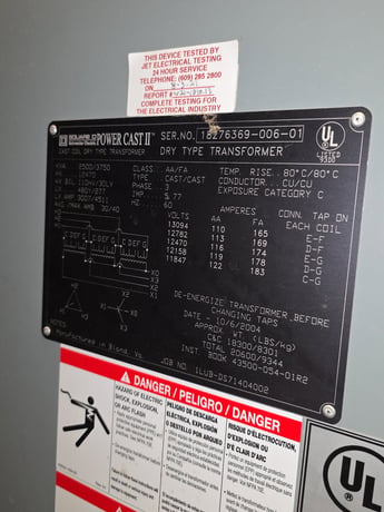 2500/3750 kVA, 12470 DELTA Primary, 480/277 WYE Secondary, SQUARE D Dry Type - Image 1
