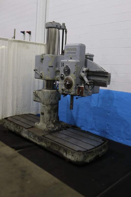 3' -11" American, radial drill, 36" x46" base, power elevation & clamping, 5 HP, #73614 - Image 1