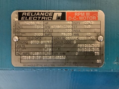 60 HP 1750/2300 RPM Reliance, Frame MG3612ATZ, TEFC, 500 VA, 300 VF, new surplus - Image 2