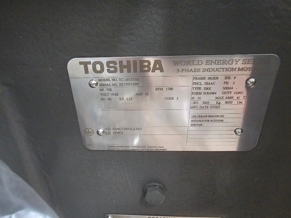 750 HP 1800 RPM Toshiba, Frame 5812US, TEAAC, 4160 Volts new - Image 4