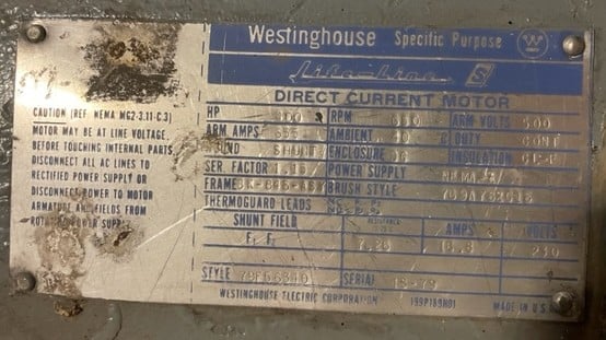 400 HP 650 RPM Westinghouse, Frame BK-846-ASY, shunt wound, 500 VA, refurbished - Image 2