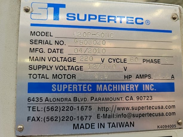 8" x 16" Supertec #G20P-50NC, cylindrical grinder, Mitsubishi PLC, plunge, 5 HP, 2010 - Image 4