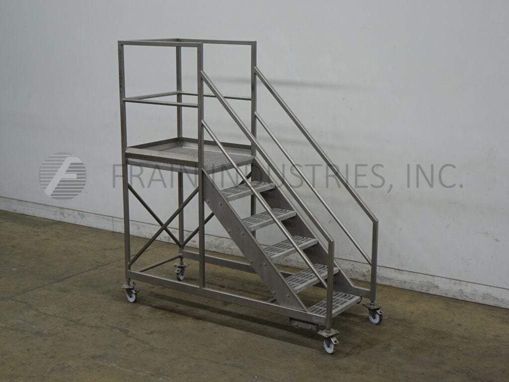 5 Step Stainless Steel roller staircase, 35" wide x 30" long standing platform set 54" off the ground, 42" - Image 1