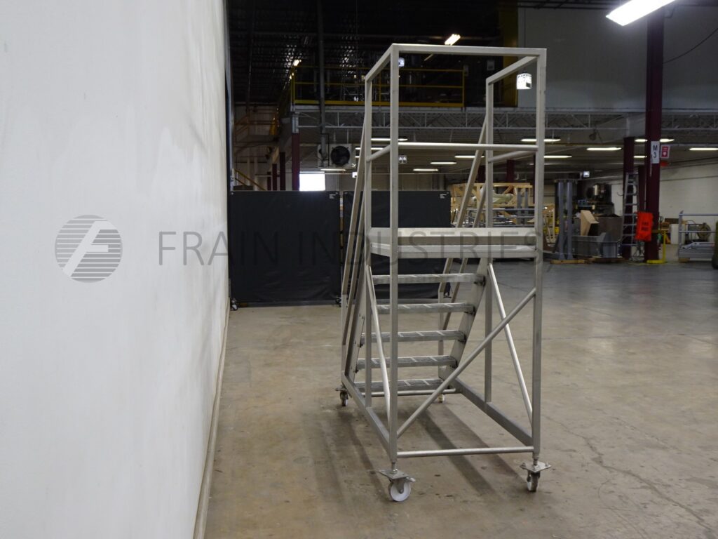5 Step Stainless Steel roller staircase, 35" wide x 30" long standing platform set 54" off the ground, 42" - Image 2