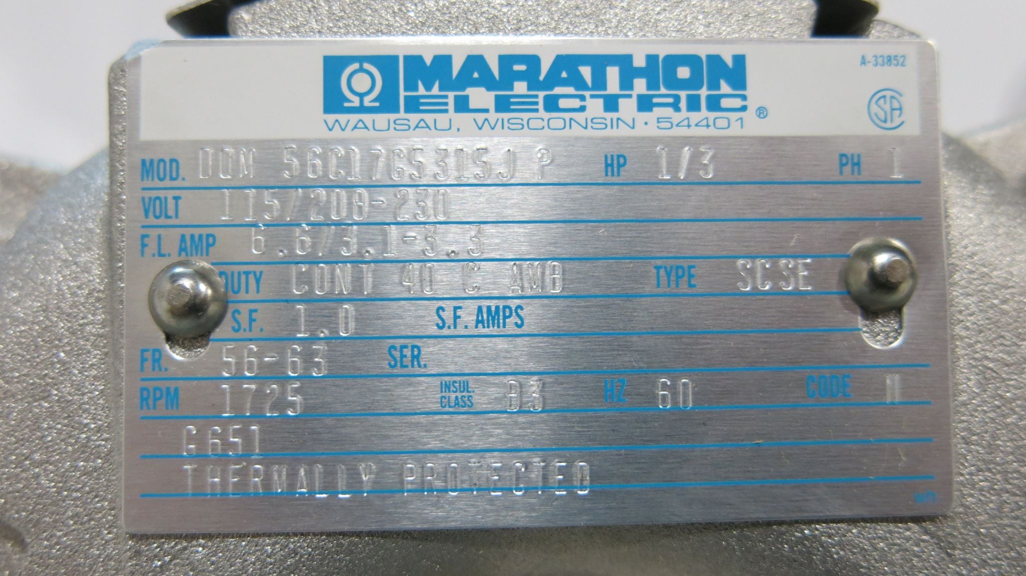 .3 HP 1725 RPM Marathon S87-939 56C17G5315J-P, Frame 56, explosion proof motor, 115/230 Volts, new - Image 6
