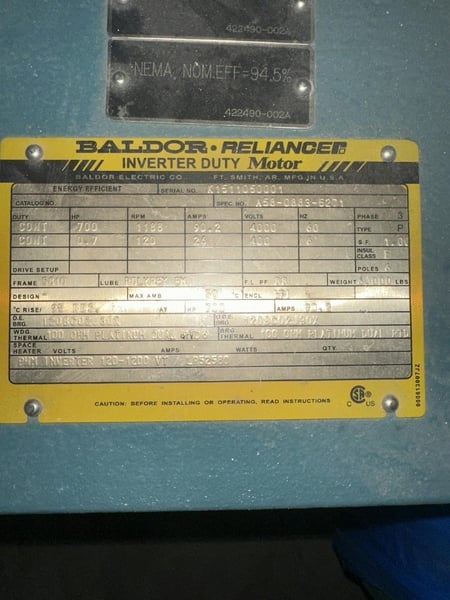 700 HP 1188 RPM Baldor-Reliance, Frame 5810, 4000 Volts, new (2 available) - Image 2