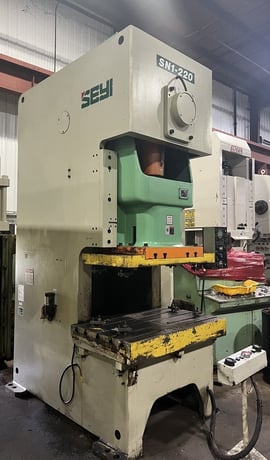 220 Ton, Seyi #SN1-220, single pt gap frame press, 8.66" stroke, 17.72" die height, 4.33" adj., 25-55 SPM - Image 3