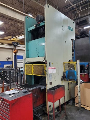 220 Ton, Seyi #SN1-220, single pt gap frame press, 8.66" stroke, 17.72" die height, 4.33" adj., 25-55 SPM - Image 6