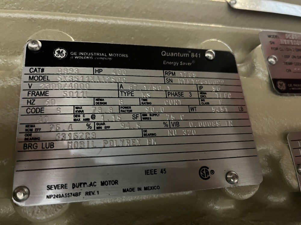 400 HP 1800 RPM General Electric, Frame 5010/11LL, TEFC, Ball, IEEE 841, 2300/4160 Volts, new, Q892 - Image 1