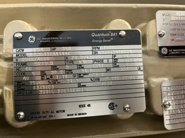 350 HP 3600 RPM General Electric, Frame 5010/11LS, TEFC, Ball, IEEE 841,2300/4160 Volts, new, Q834/Q835 (2 - Image 1