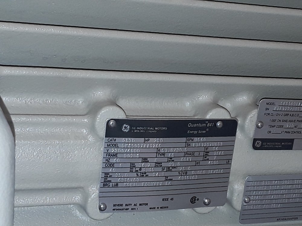 250 HP 3600 RPM General Electric, Frame 508/9LS, TEFC, Ball, IEEE 841, 2300/4160 Volts, new, Q830 (2 - Image 1