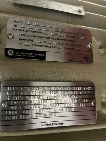200 HP 1200 RPM General Electric, Frame 508/9L, TEFC, Roller, IEEE 841,2300/4160 Volts, new, Q883 (2 - Image 2