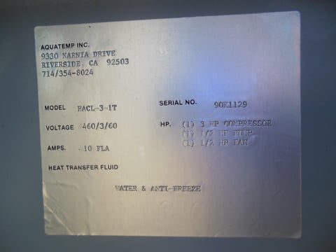 Aquatemp #HACL-3-1T, electric hot oil heater/chiller, 3 HP compressor, 0-180°F, #S742526 - Image 5
