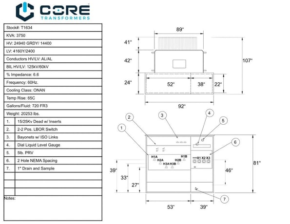 3750 KVA 24940GrdY/14400 Primary, 4160Y/2400 Secondary, PAD, Recon (4 available) - Image 3