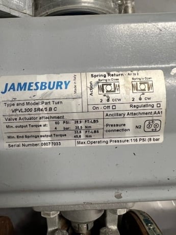 Jamesbury #VPVL300 SR4/5BC, 1-1/2" Pneumatic Valve Actuator - Image 2