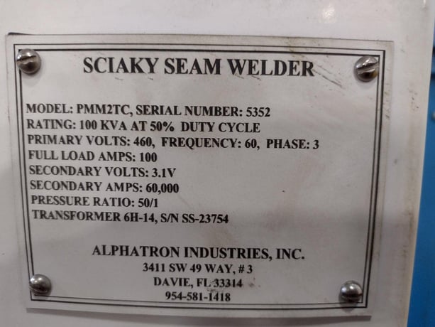 100 KVA Sciaky #PMM2TC, rotary seam welder, 10" X 36" throat, 5" stroke, 460V. - Image 4