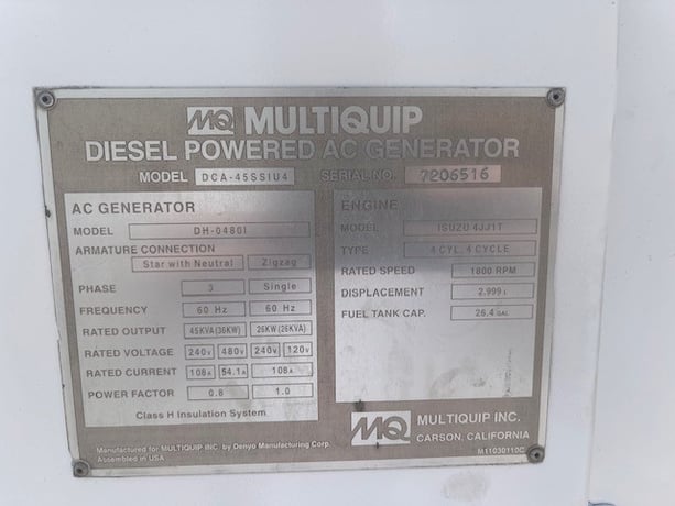 36 KW Multiquip #DCA-45SSIU4, diesel generator, 1800 RPM, 240-480 Volts, 5433 hours, 2013 - Image 10