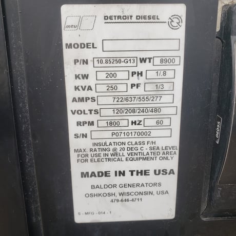 200 KW Detroit Diesel #MTU200, diesel, sound attenuated enclosure, 240/480 Volts, 1363 hours, 2007 - Image 8