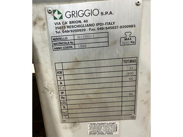 43" Griggio #G-1100, Wide Belt Sander, 2-Head, 43" x 85" abrasive belts, 25 HP motor, 50 & 30 FPM, 1999 - Image 4