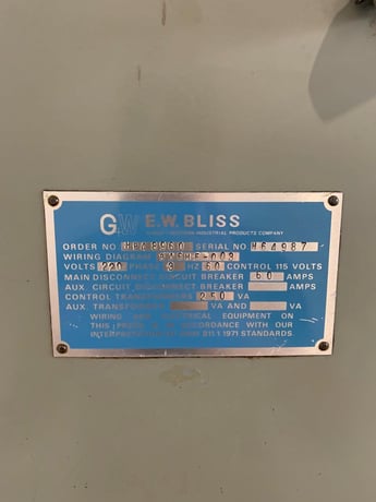 60 Ton, Bliss #C-60, OBI Press, 4" stroke, 14-1/4" Shut Height, 3" adj., 32" x21" bed, S/N H-64987,1972 - Image 8