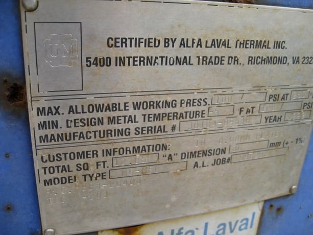 12 sq.ft., Alfa-Laval, M6-MFG, 10 plates, 150 psi, 230°F, 1999 - Image 5