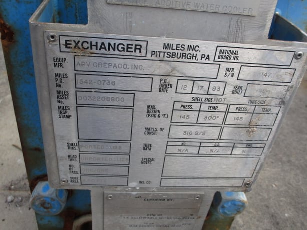 67 sq.ft., APV, 55 plates, 8" W x 22" L plates, 145 psi, 300°F, 1994 - Image 4
