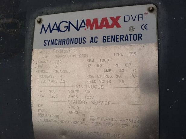 900 KW, 1800 RPM, Marathon #MagnaMax-743FSS4932, generator end, 346/600 Volts, sound attenuated enclosure - Image 2