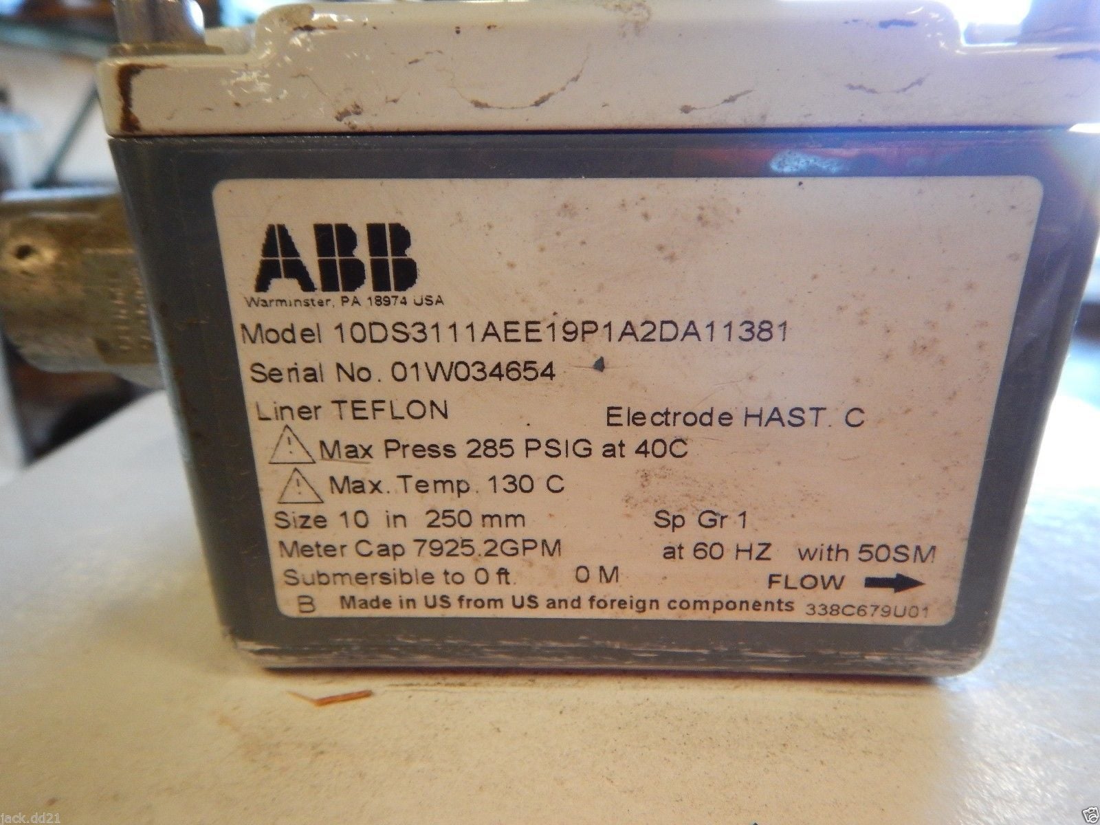 ABB #10DS3111AEE19P1A2DA11381, Electromagnetic Flowmeter, 10" 285 psig @ 40 C, 7925.2 GPM, NEW - Image 8