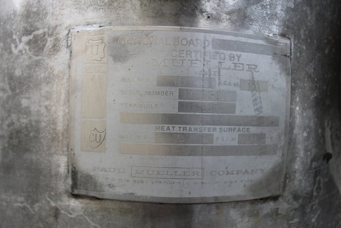 50 gallon Paul Mueller, Stainless Steel Vessel w/Jacket, 18" diameter x 4' 6" tall, 60 psi @ 100 F vessel, 75 - Image 6