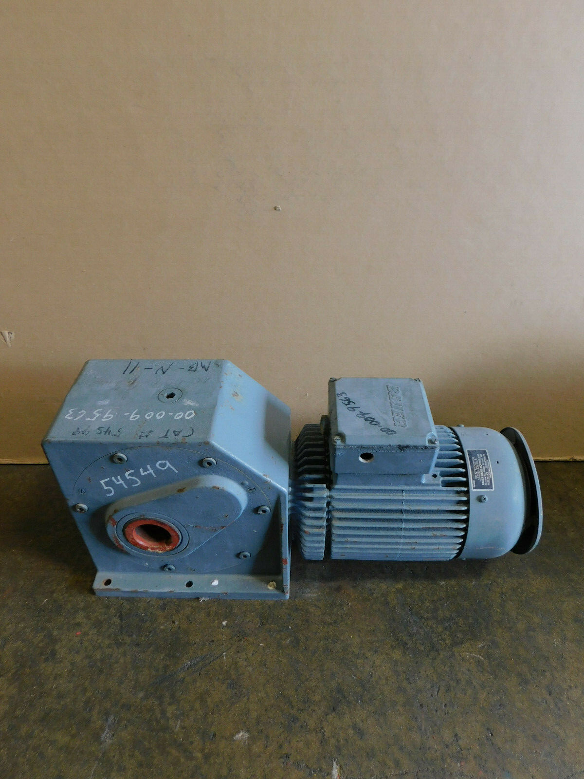 560/3420 RPM, Eberhard Bauer #1997266, Gear Reducer w/Motor, 460 Volts, 54.90:1 Ratio, 2" dia. shaft, Rebuilt - Image 1