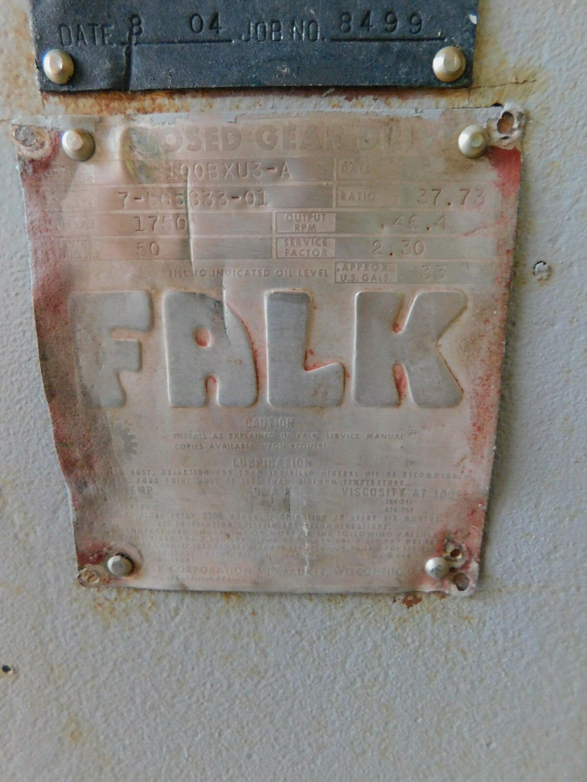 50 HP @ 1750 RPM, Falk #2100BXU3-A, Enclosed Gear Drive, 46 RPM output, 37.73 Ratio, 2.3 S.F., 33 gallons, 5" - Image 6