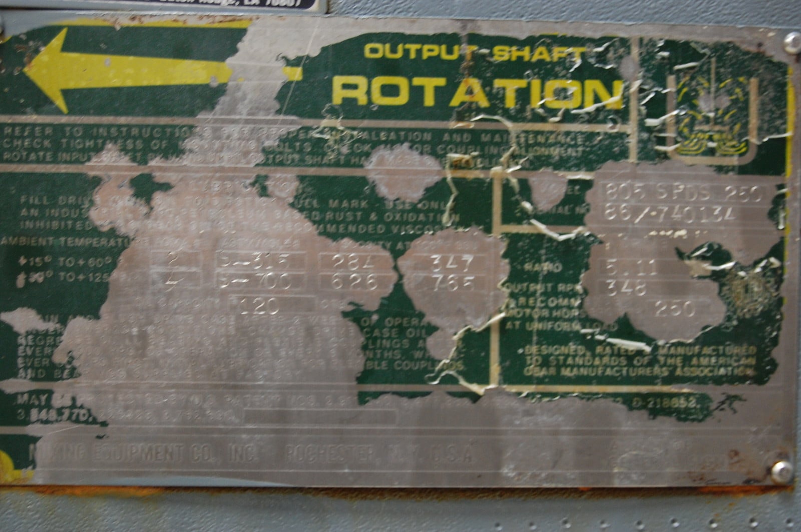 250 HP, Lightnin #805-SPDS, Worm Gear Gearbox, 348 RPM output, 5.11:1 Ratio, 2-3/4" input shaft, Rebuilt - Image 4