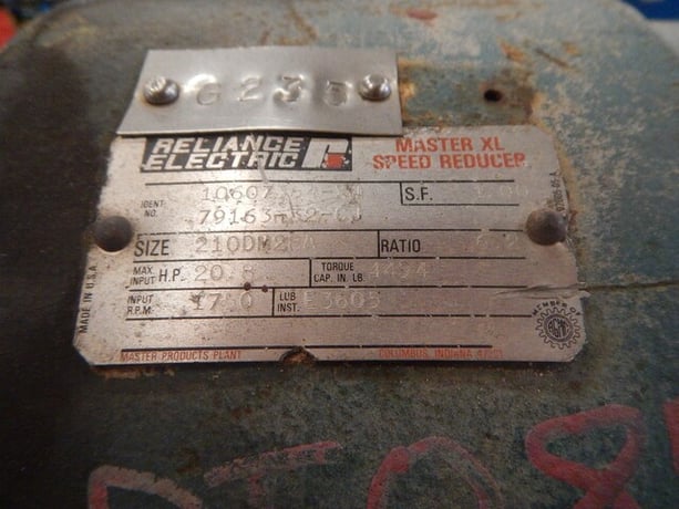 20.8 HP @ 1750 RPM, Reliance #10607354-XN-H, Master XL Speed Reducer, 6.20:1 Ratio, 1 S.F., Used - Image 2