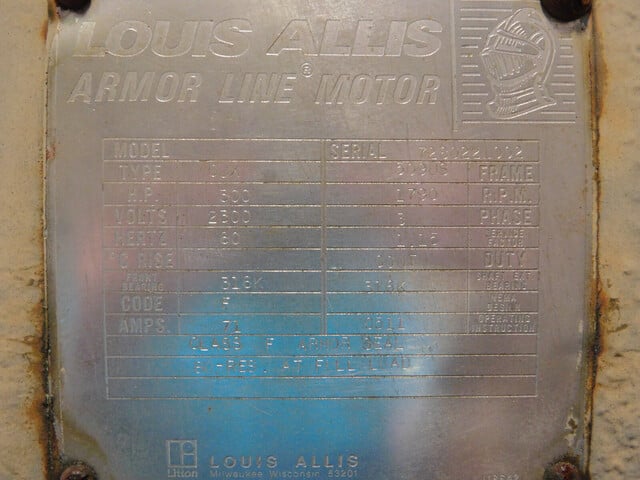 300 HP 1790 RPM Louis Allis, Frame 509US, 2300 Volts, 1.15 S.F., 3 phase, Used - Image 8