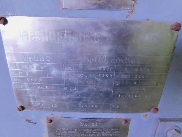 500 HP 3573 RPM Westinghouse LAC Induction Motor, Frame 5808-H, 2300 Volts, 2 Poles, 3 phase, Used - Image 6