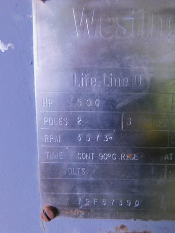 500 HP 3573 RPM Westinghouse LAC Induction Motor, Frame 5808-H, 2300 Volts, 2 Poles, 3 phase, Used - Image 7