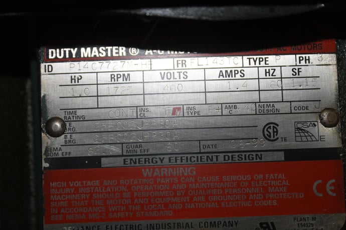 1" #1724F4SESEM1C5, Anti Foam Feed Pump, Size 1" x 1", 10.5/9.4 GPH @ 100/350 psi, 1 HP - 1725 RPM Motor, Used - Image 5