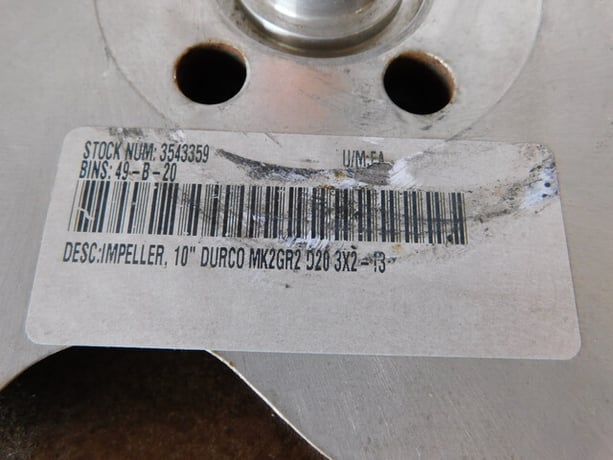 Flowserve Durco #3X2-13 MK2GR2 D20, Pump Impeller, 10" diameter, 5 Vane, A20, NEW - Image 4