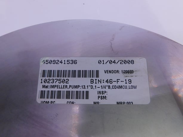 Pump Impeller, 13-1/4" outside dimension, 1-1/4" Bore. CD4MCu, NEW - Image 10