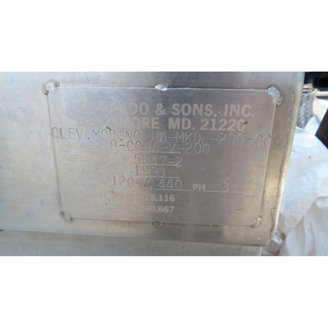 200 gallon Cleveland JC Pardo #HAMKDL-200, horizontal mix agitation stationary steam kettle - Image 3