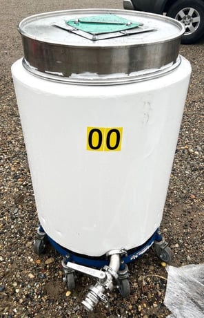 55 gallon Stainless Steel Drums w/Clamp on Lid and Bottom outlet, 22" diameter x 33" depth x 43" H, qty. 5 - Image 1