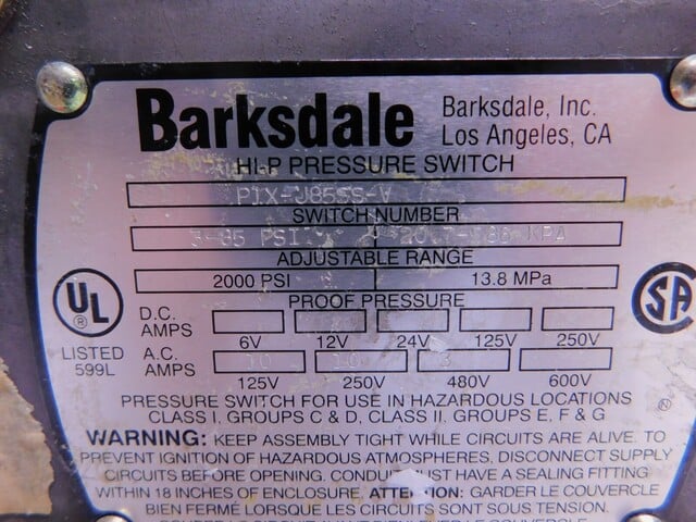 Barksdale HI-P Pressure Switch, P1X-J85SS-V, 3-85 PSI, NEW - Image 4