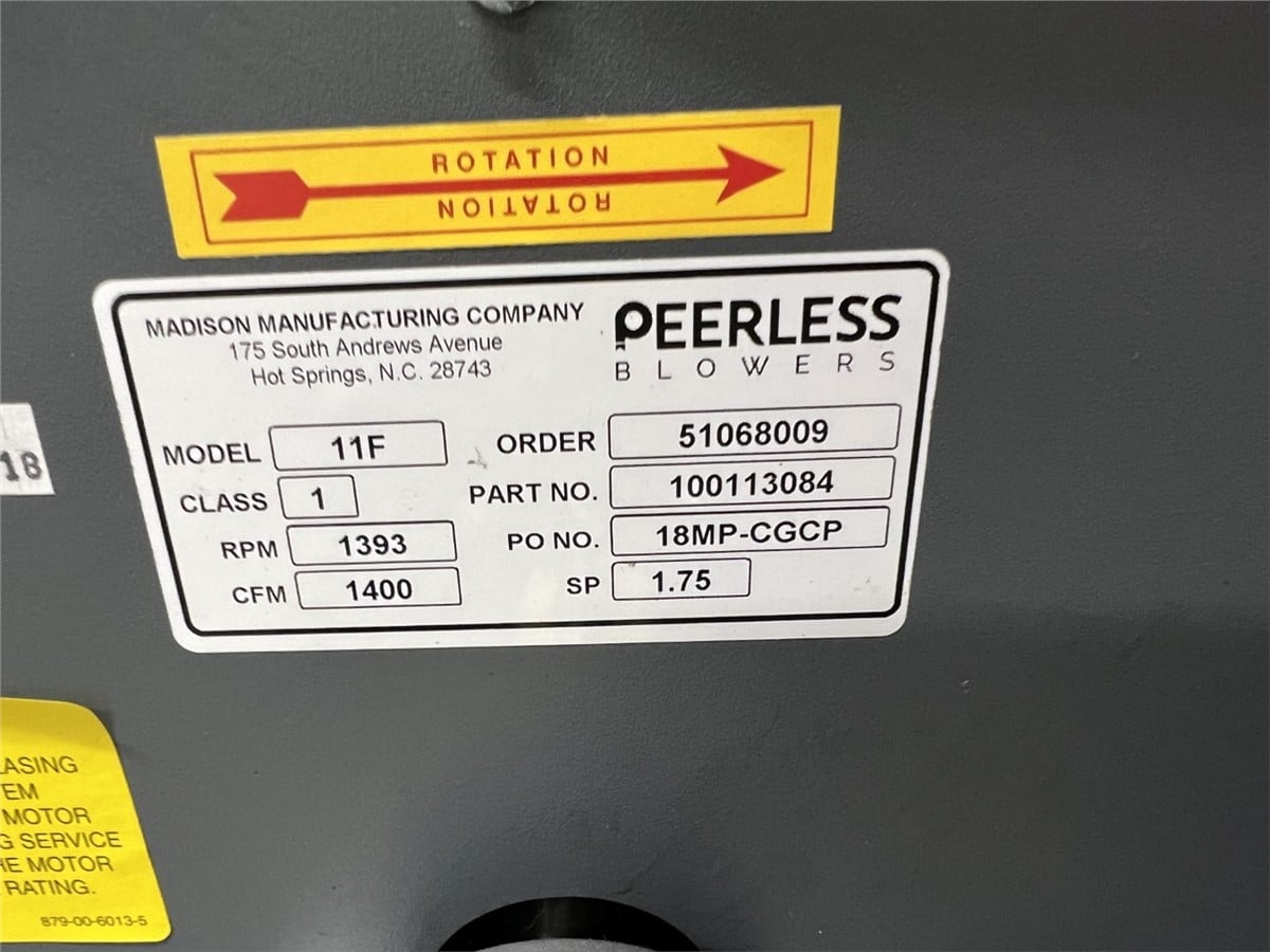 1400 cfm @ 1.7 S.P., Peerless #11F, blower, 1 HP, 1393 RPM - Image 2