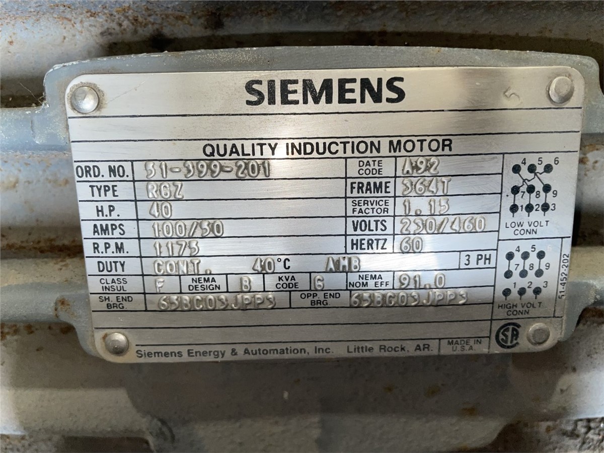 Goulds #3196, water pump, 40 HP, Siemens 1175 RPM motor, 230/460 V. - Image 3