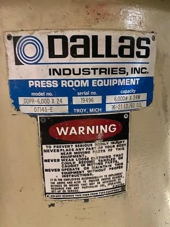 6000 lb. Dallas #DDPR-6000x24, double end uncoiler, 24" mandrel length, 60" outside dimensions, 16"-21" ID - Image 2