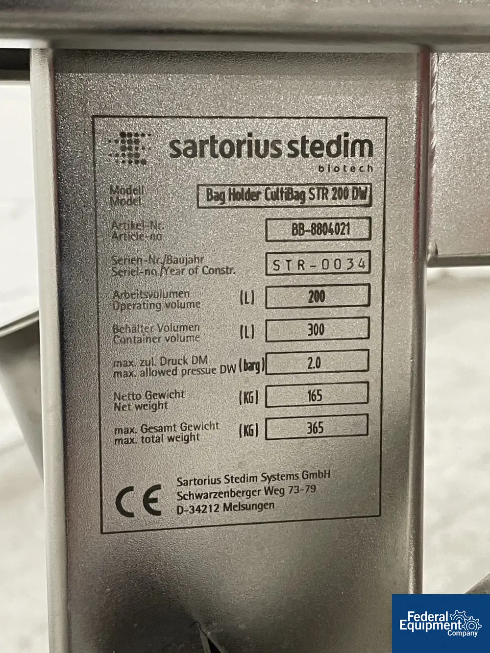 Sartorius #STR-200-DW, Single-Bag-Use Bioreactor, Stainless Steel, 200 Liter, 2 bar, 2009 - Image 3