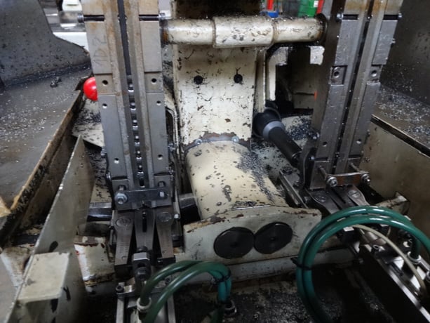 3/8" Shimazu #Super-3F, twin spindle nut tapper, 80-100 PPM, hopper, magnetic chip separator - Image 8