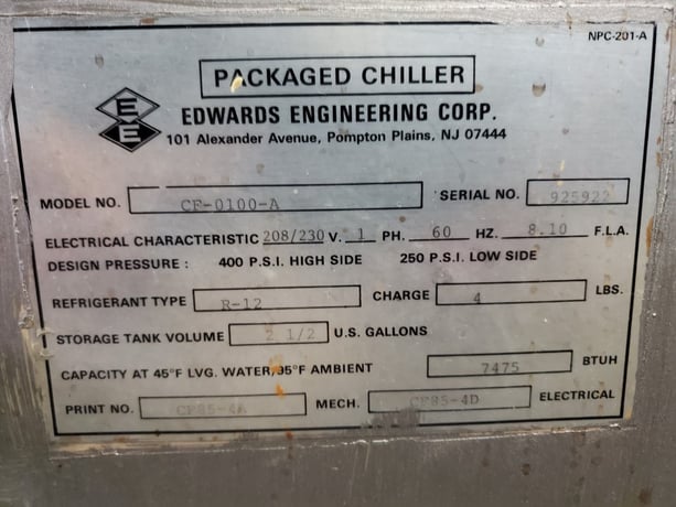 1 Ton, Edwards #CF-0200-A, liquid chiller, 250-400 psi, R-12 refrigerant, 7475 BTUH - Image 6