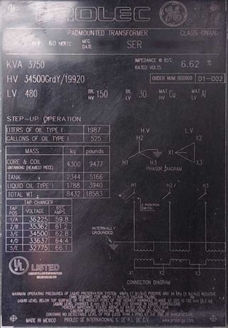 3750 kVA, 34500/19920 GRDY Primary, 480 DELTA Secondary, GE PROLEC, RADIAL FEED, DEAD FRONT Pad-Mount - Image 1