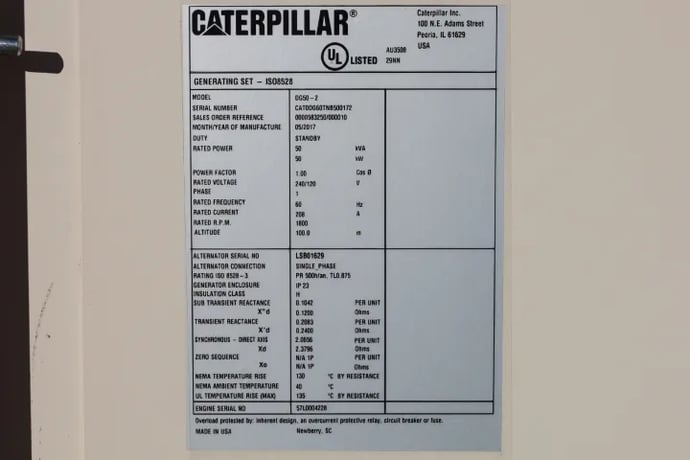 50 KW Caterpillar #DG50-2, generator, sound attenuated enclosure, 277/480 Volts, 2017, #090410 - Image 6